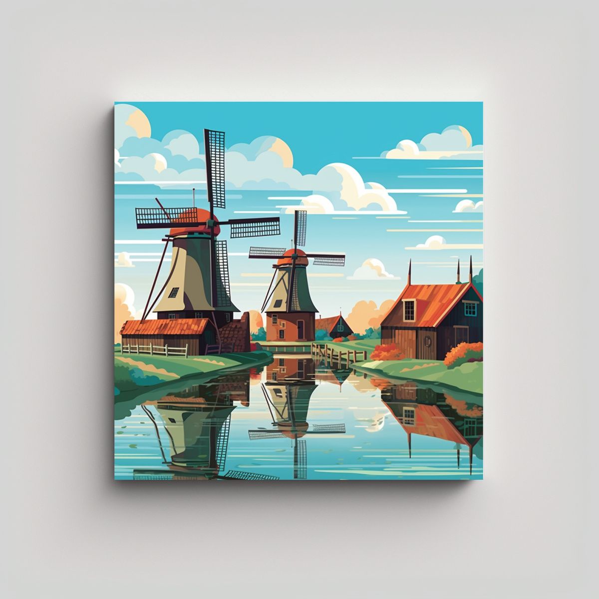 GENERICO - Cuadro Tela Bastidor Molinos Viento Países Bajos 90x90 Cm