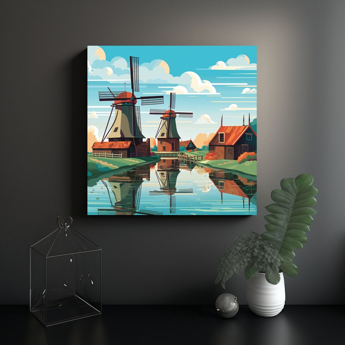 GENERICO - Cuadro Tela Bastidor Molinos Viento Países Bajos 90x90 Cm