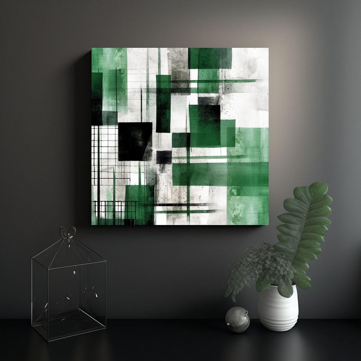 GENERICO - Pinturas Abstractas Verdes Y Blancas Con 80x80 Cm.