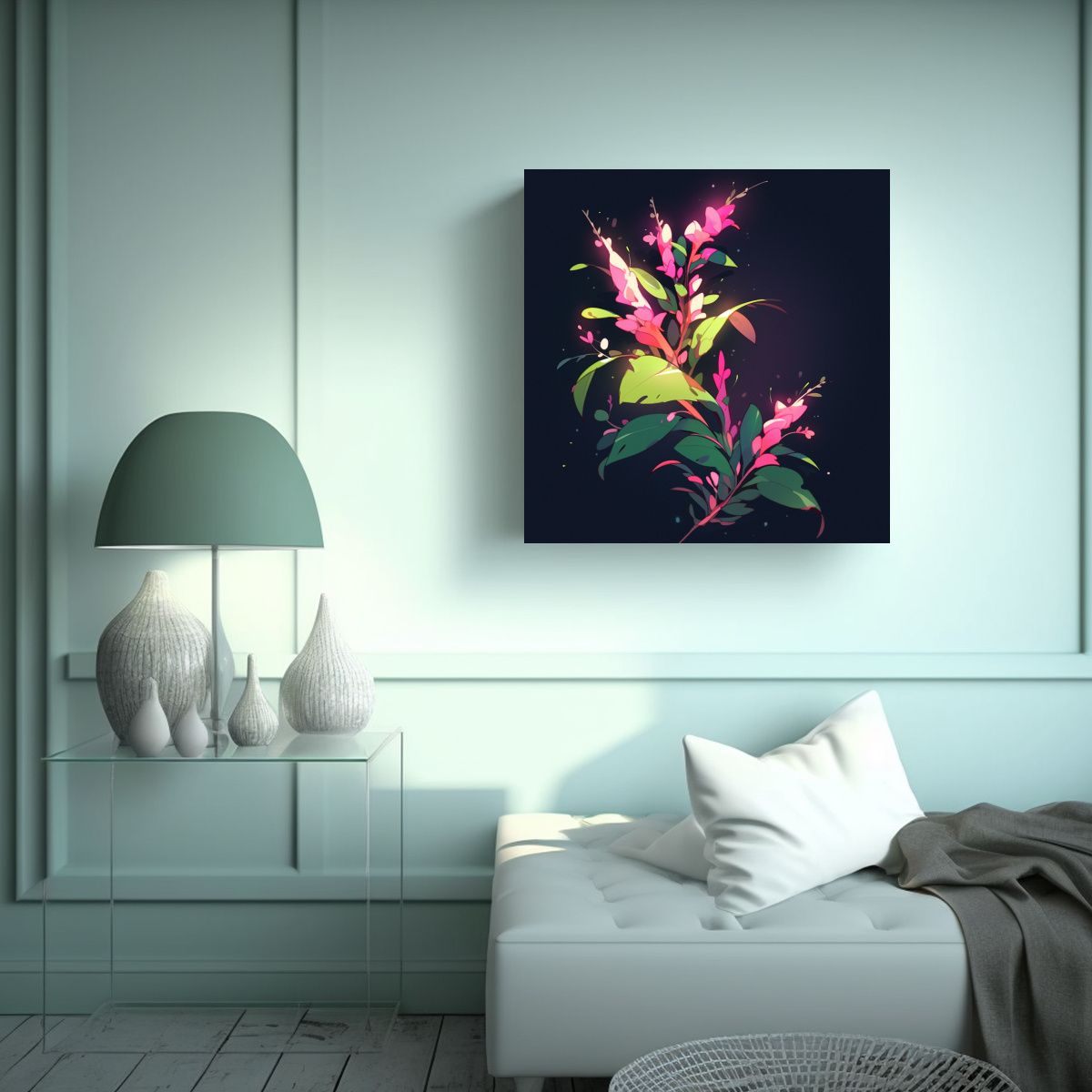 GENERICO - Cuadro Tela Creatividad Verde Y Rosa Estilo 90x90 Cm