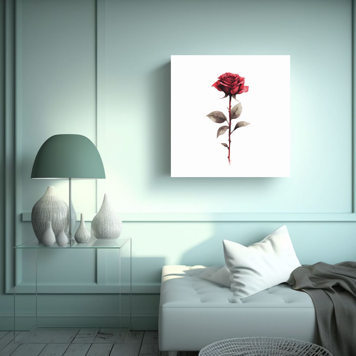 GENERICO - Ilustración Minimalista Rosa Roja Espinosa En 80x80 Cm