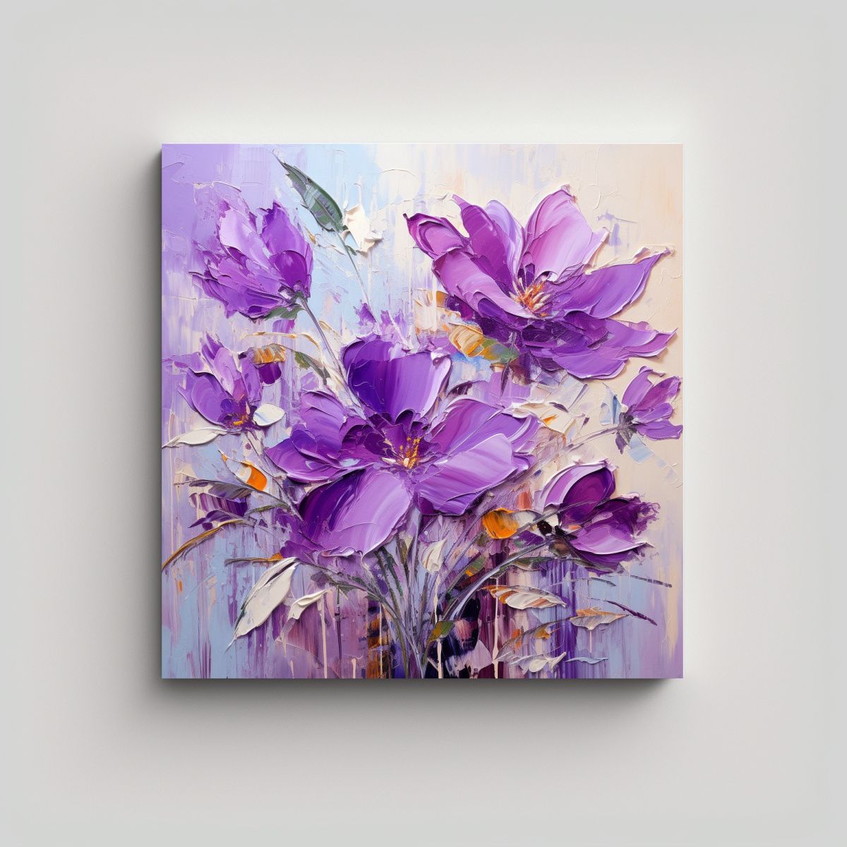 GENERICO - Pintura En Lienzo De Flores En Tonos Morados 70x70 Cm