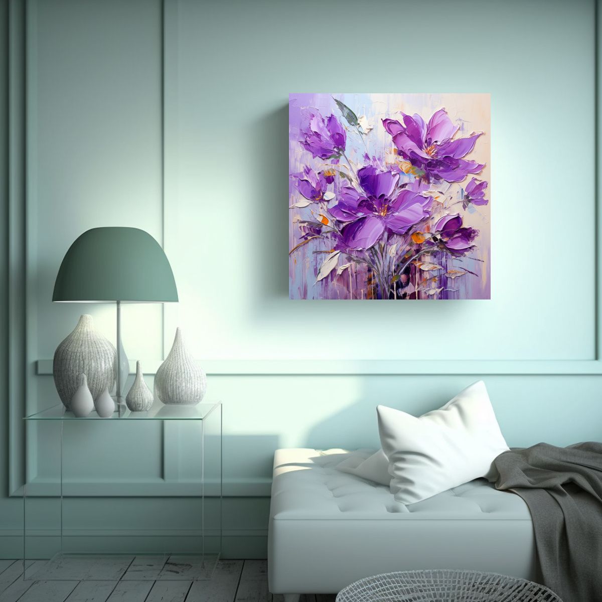 GENERICO - Pintura En Lienzo De Flores En Tonos Morados 70x70 Cm