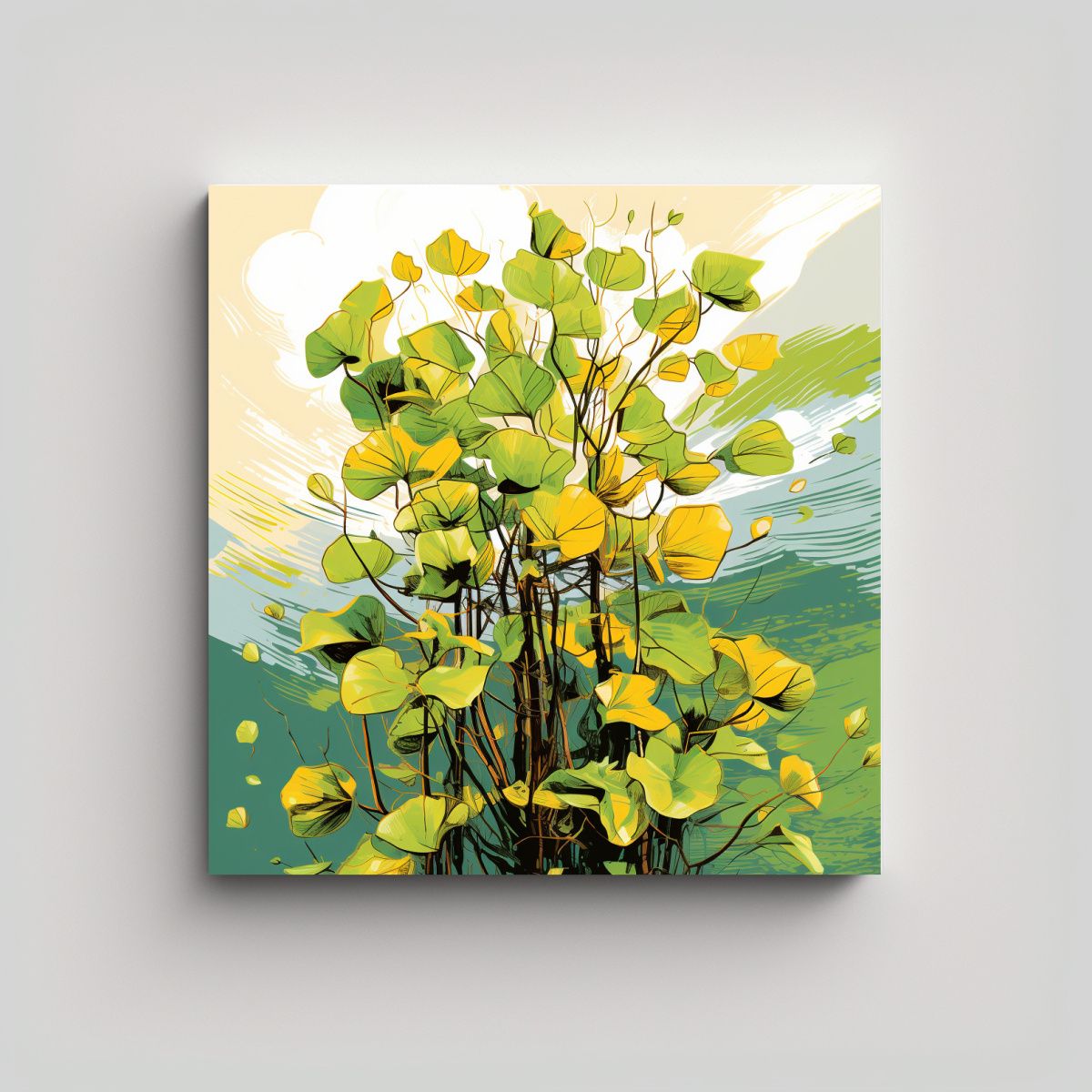 GENERICO - 1 Cuadro Pintura Galería De Un Árbol Amarillo Y 90x90 Cm