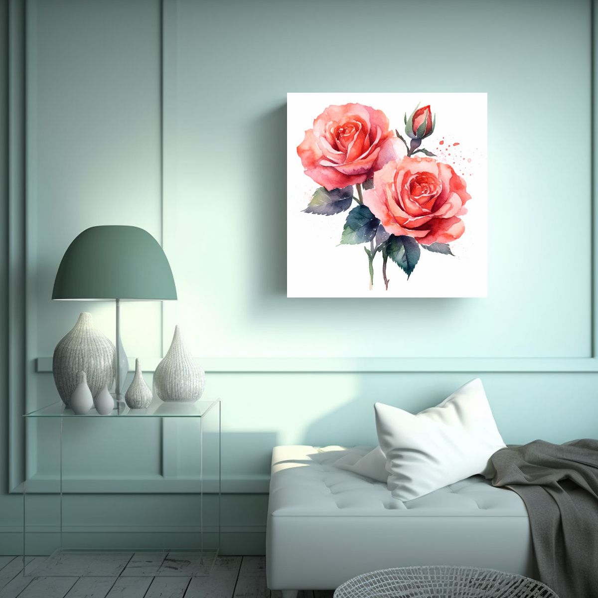 GENERICO - Pintura Luminosa De Rosas Estilo Acuarela 90x90 Cm.