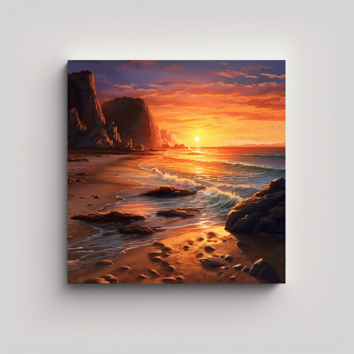 GENERICO - Cuadro De Tela Atardecer En Playa Con 90x90 Cm