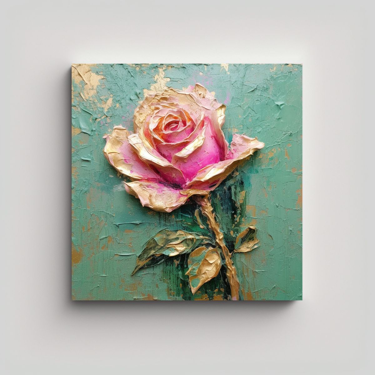 GENERICO - Cuadro Decorativo De Rosa Rosa Sobre Muro Verde Y 70x70 Cm