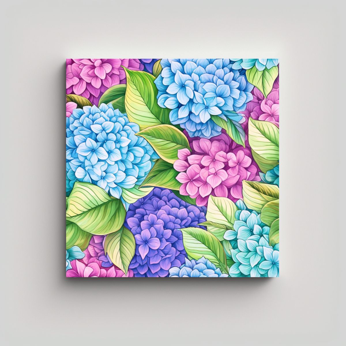 GENERICO - Pintura Vanguardia Escena Con Hidrangeas Azules 70x70 Cm