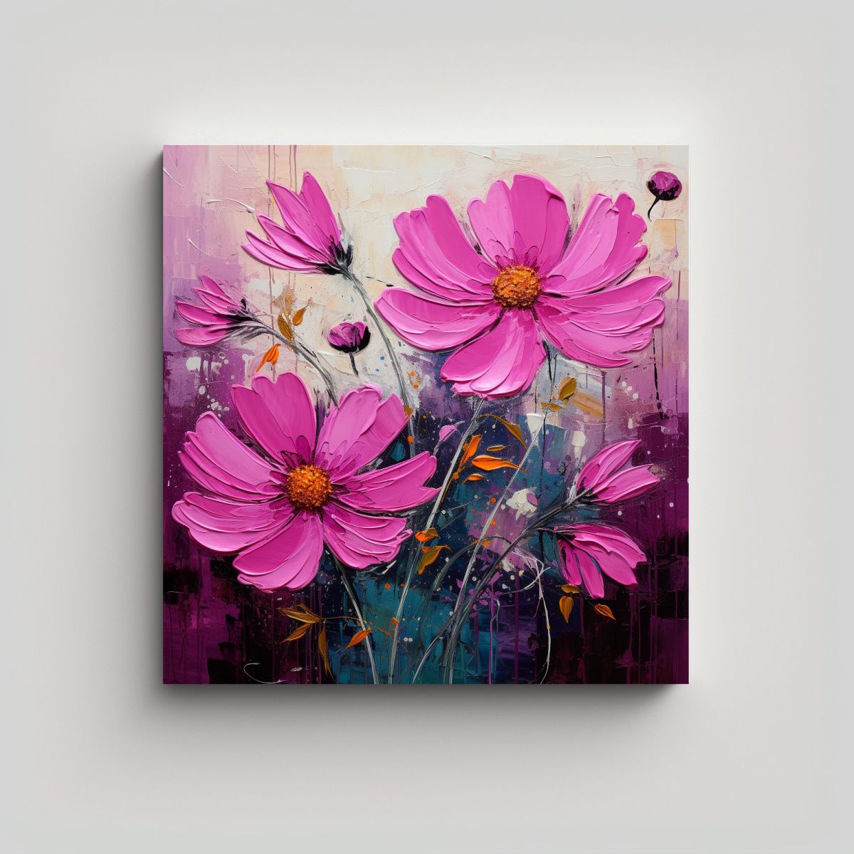 GENERICO - Pintura Floral En Lienzo Estilo Magenta En 70x70 Cm