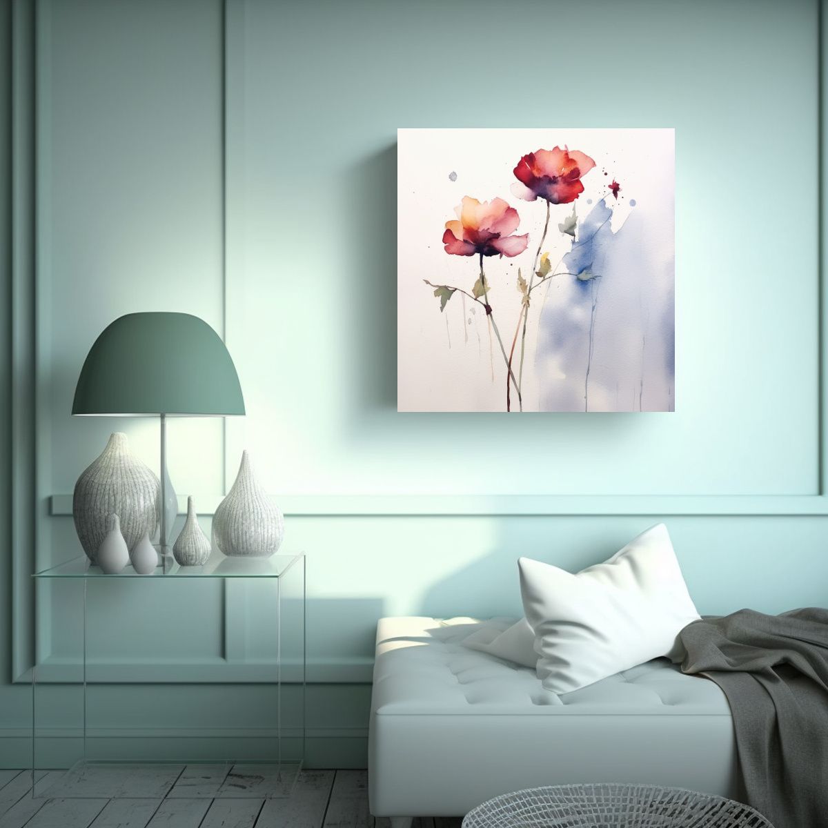 GENERICO - Floral Minimalista En Lienzo Colores Vibrantes Y 70x70 Cm