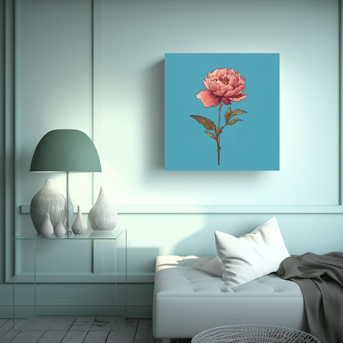 GENERICO - Cuadro Minimalista De Peonía Al Estilo Van Gogh 80x80 Cm