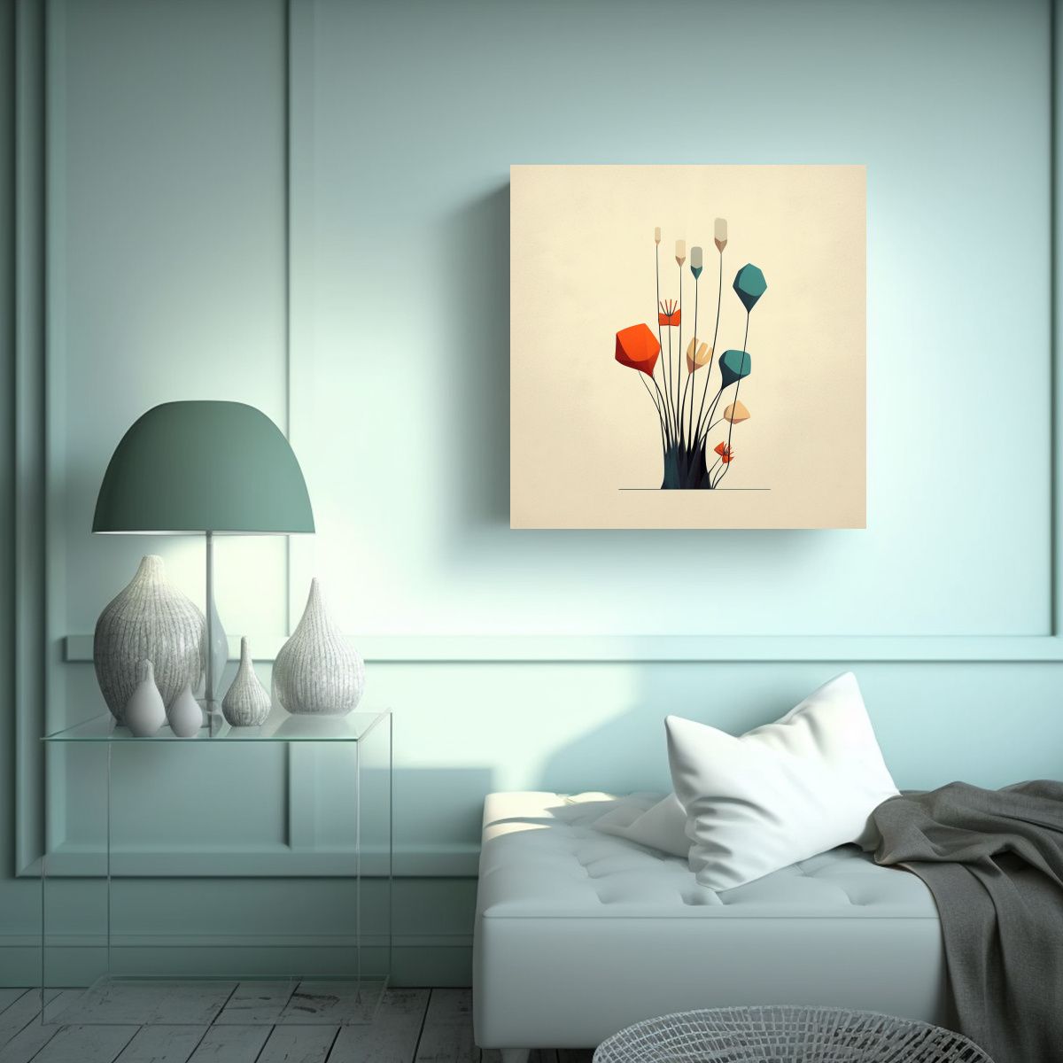 GENERICO - Diseño Minimalista De Flores Composición 70x70 Cm.