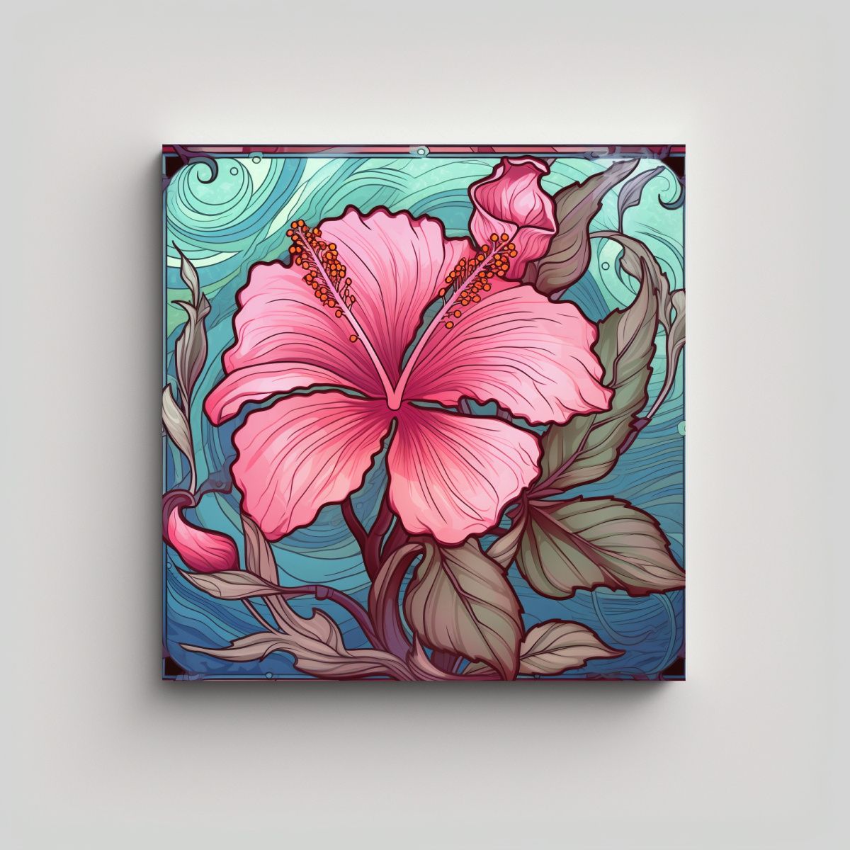 GENERICO - Cuadro Arte Moderno De Hibisco Rosa Al Estilo Art 80x80 Cm.