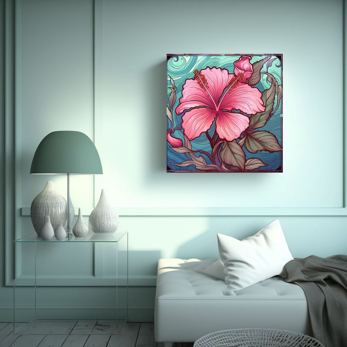 GENERICO - Cuadro Arte Moderno De Hibisco Rosa Al Estilo Art 80x80 Cm.