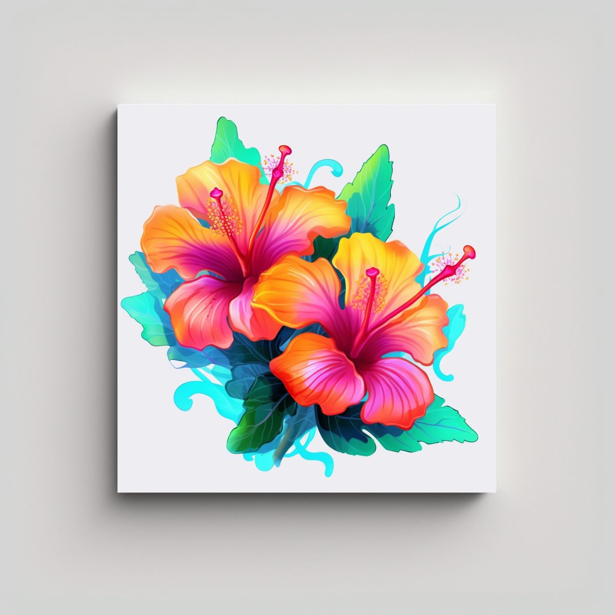 GENERICO - Cuadro Acuarela Vibrante De Flores De Hibisco 90x90 Cm