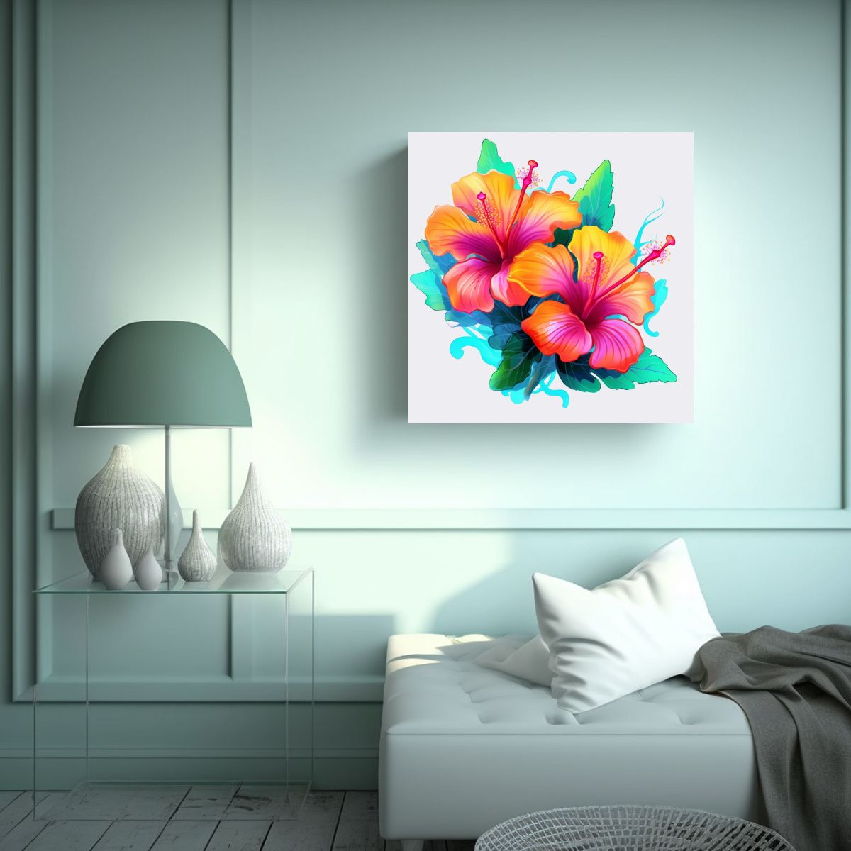 GENERICO - Cuadro Acuarela Vibrante De Flores De Hibisco 90x90 Cm