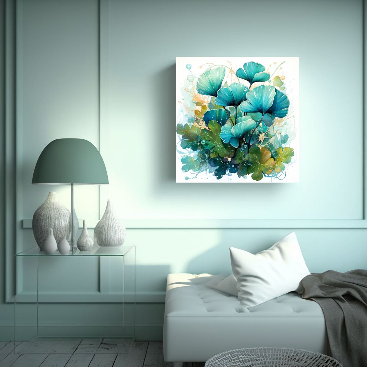 GENERICO - Pinturas Decorativas De Hojas De Ginkgo En Verde 80x80 Cm