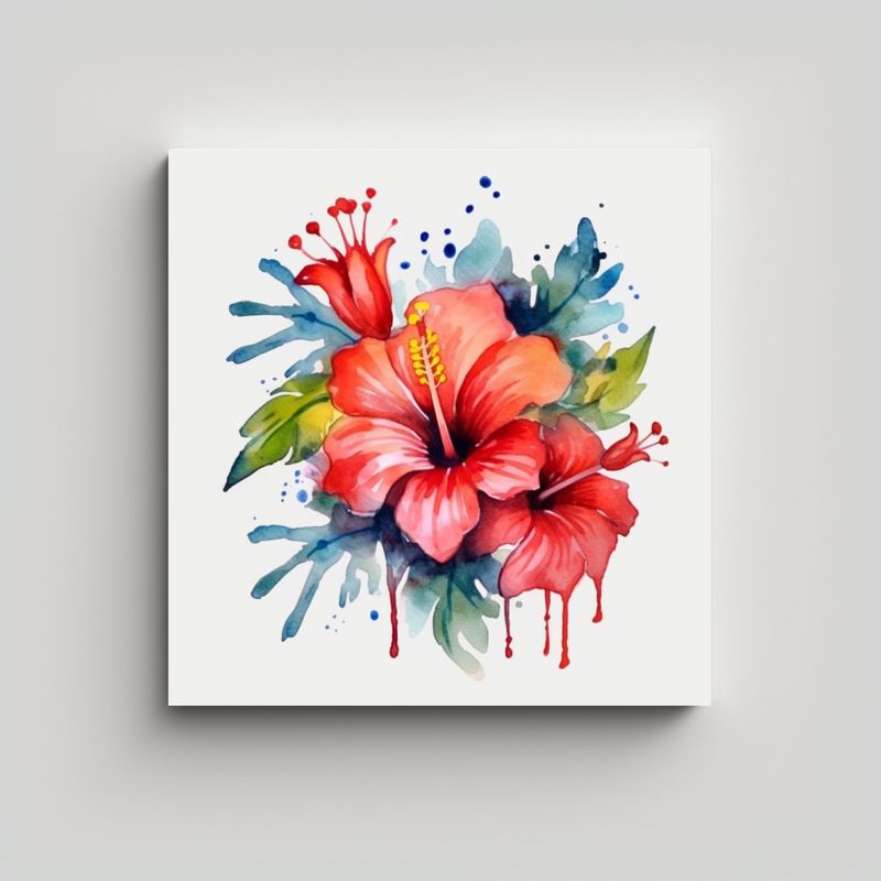 GENERICO - Arte Floral Hawaiano Intenso En Acuarela PNG Tema 80x80 Cm