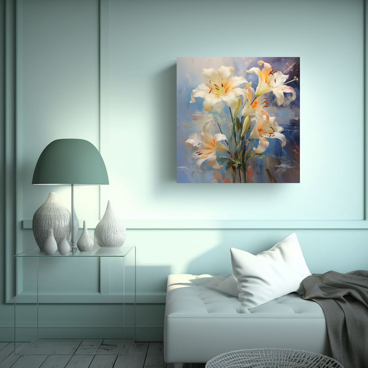 GENERICO - Pintura Abstracta De Flores De Lirios En Tela 90x90 Cm