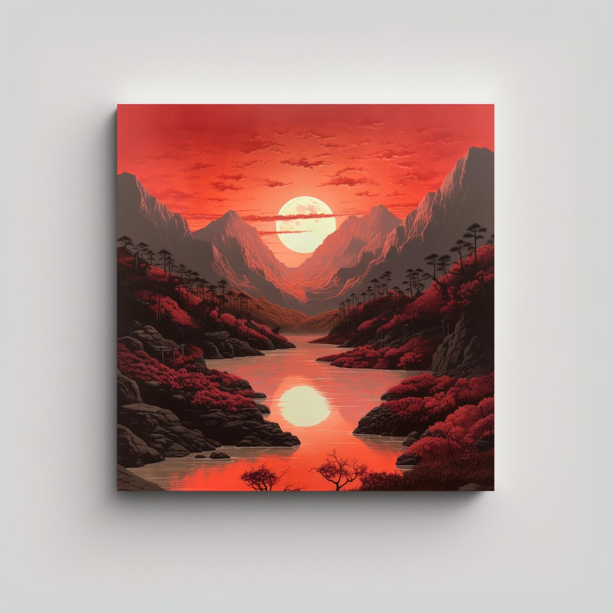 GENERICO - Fantasía Conceptual Amanecer Del Sol Rojo En El 80x80 Cm