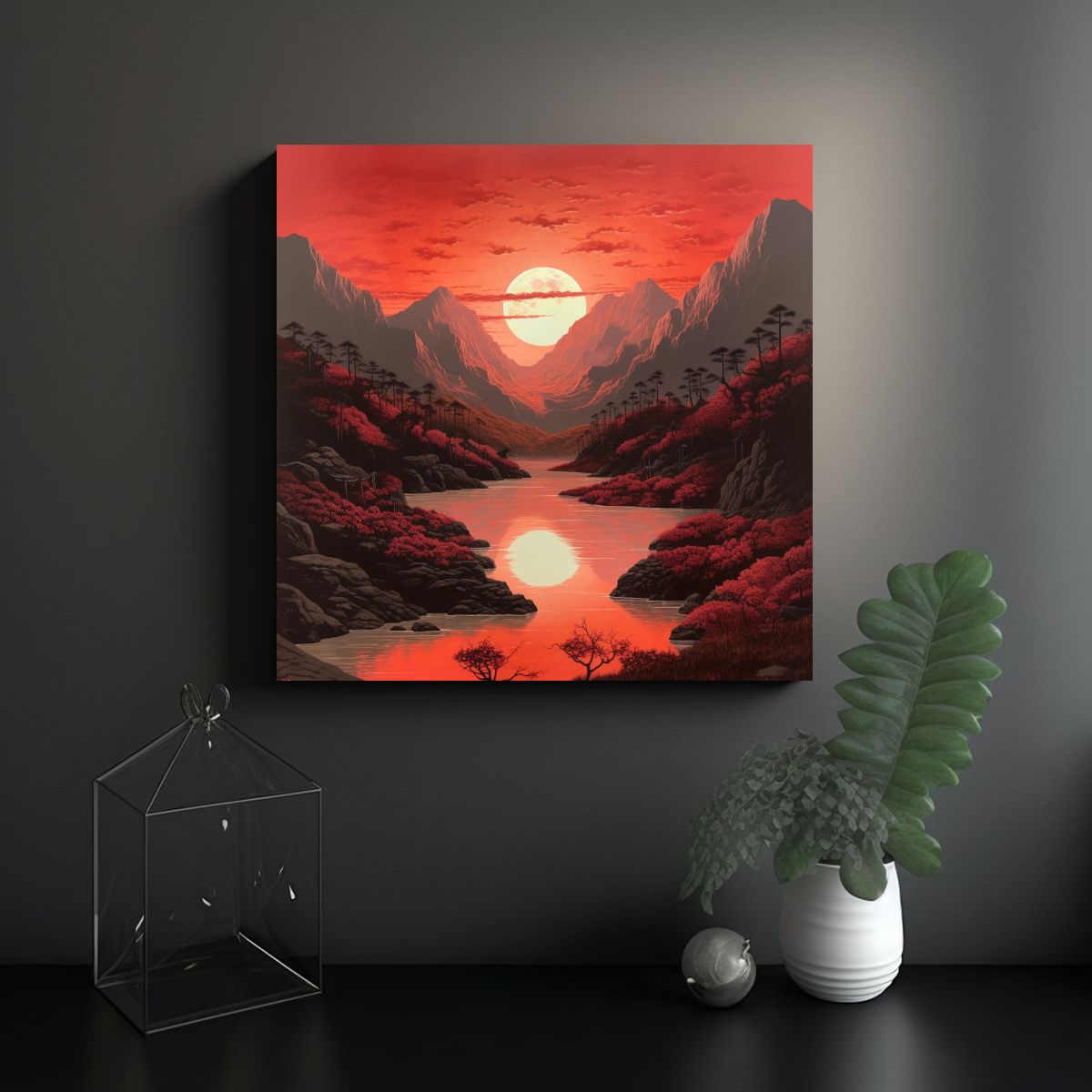 GENERICO - Fantasía Conceptual Amanecer Del Sol Rojo En El 80x80 Cm
