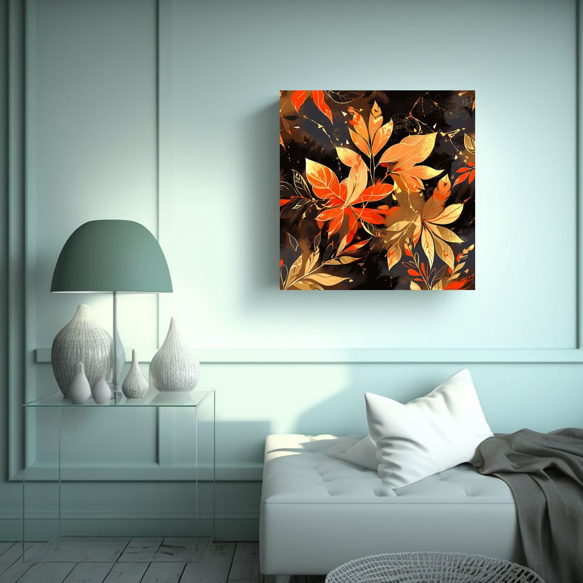 GENERICO - Cuadro Perspectiva Naranja Y Dorado Atmosfera 70x70 Cm.