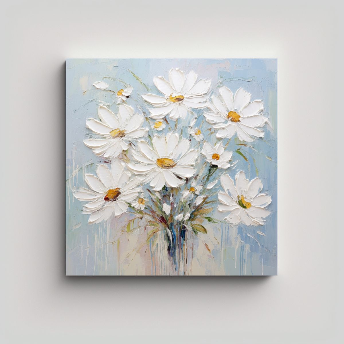 GENERICO - Pintura Abstracta De Flores En Blanco Sobre 70x70 Cm