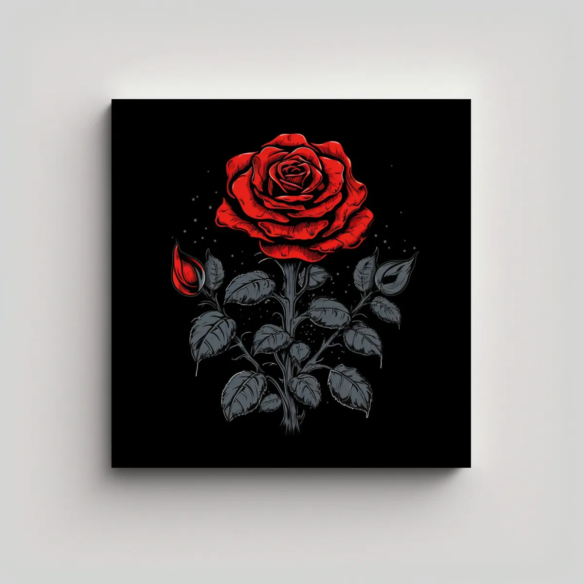 GENERICO - Rosa Roja Destaca Entre Rosas Negras Cuadro 70x70 Cm