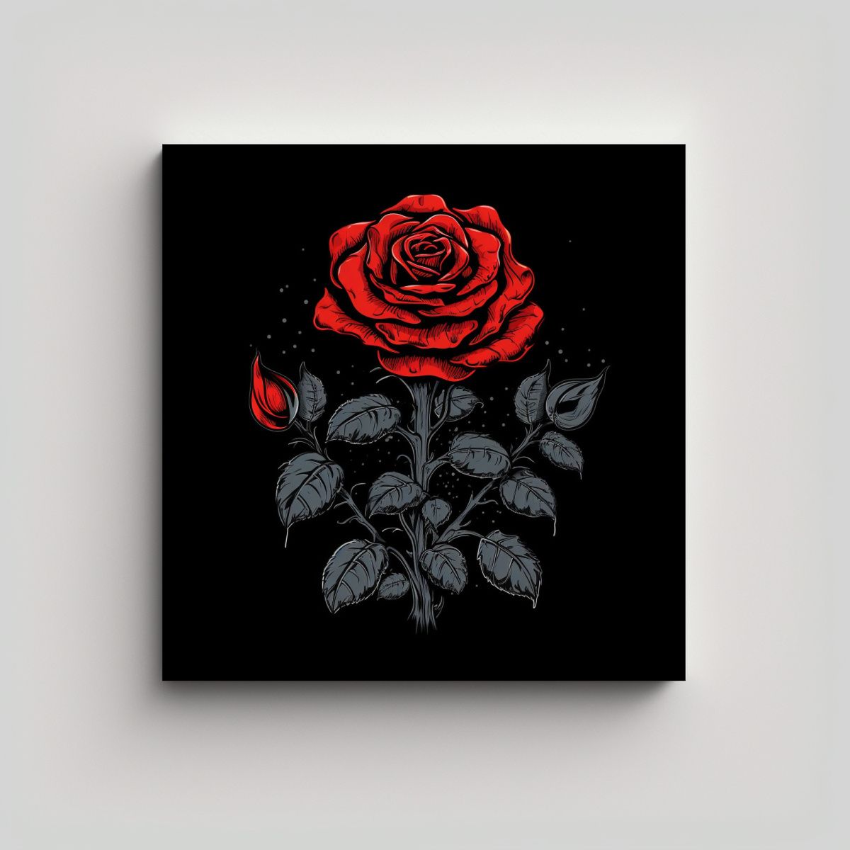 GENERICO - Rosa Roja Destaca Entre Rosas Negras Cuadro 70x70 Cm
