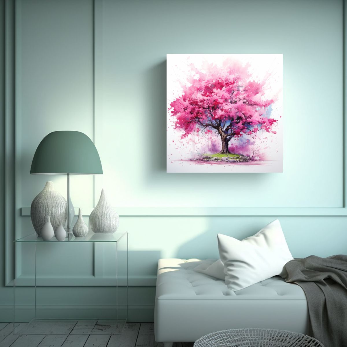 GENERICO - Lienzo De Tela Tonos Brillantes De Un Cerezo Rosa 70x70 Cm