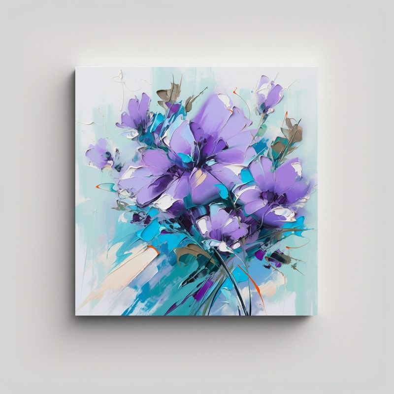 GENERICO - Pintura En Lienzo Con Flores En Colores Púrpura 70x70 Cm