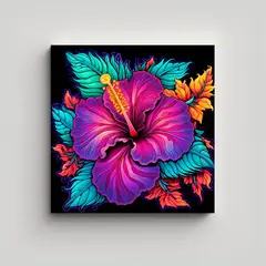 GENERICO - Ilustración Extravagante De Flor De Hibisco En 90x90 Cm.