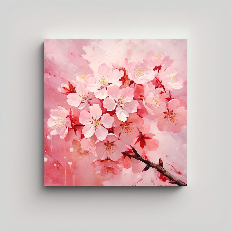 GENERICO - Tela En Bastidor Cuadrado Living A Cherry Blossom 90x90 Cm