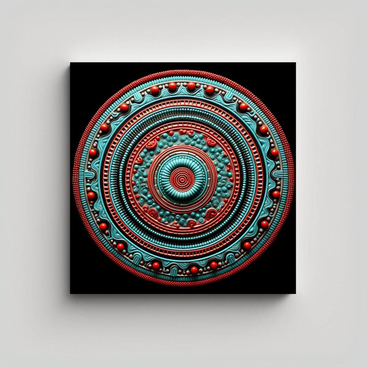 GENERICO - Lienzo Espiral Mandala Estilo Hopi Turquesa Arte 80x80 Cm.