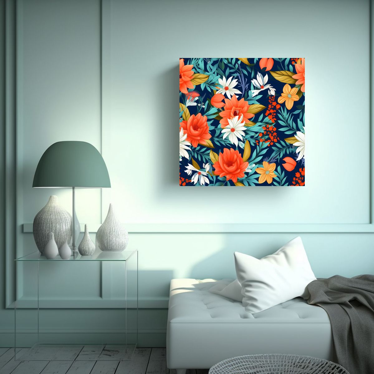GENERICO - Patrón Boho De Flores De Verano En Canva Moderno 70x70 Cm