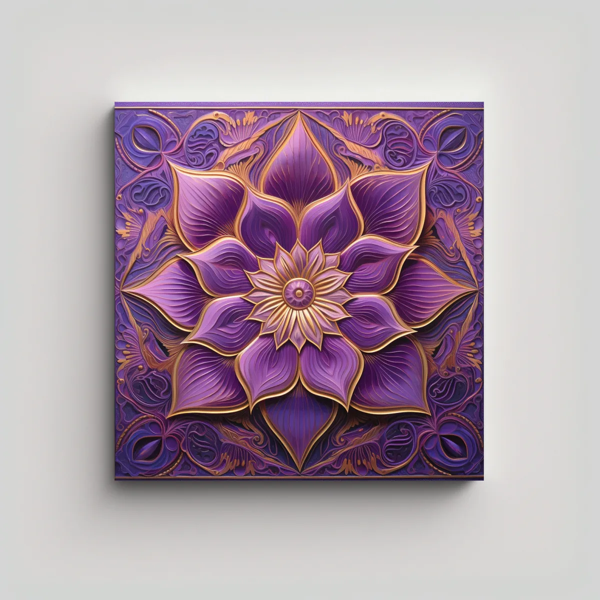 GENERICO - Cuadro Geométrico Floral Púrpura Estilo 80x80 Cm