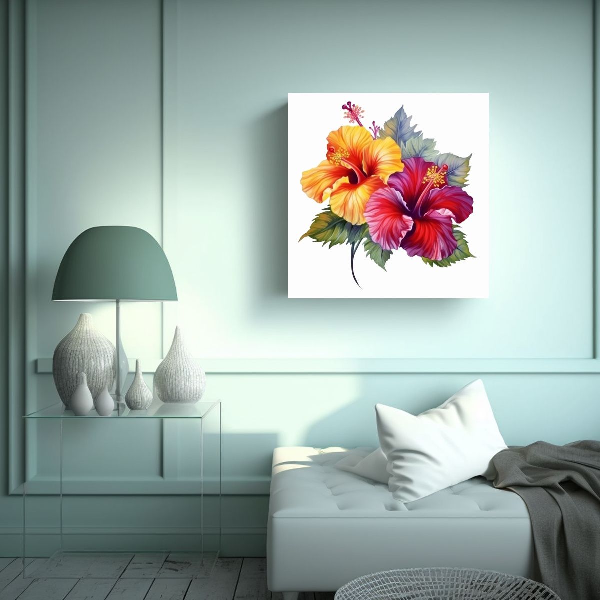 GENERICO - Arte Pintura Bellas Flores De Hibisco Rojo 90x90 Cm