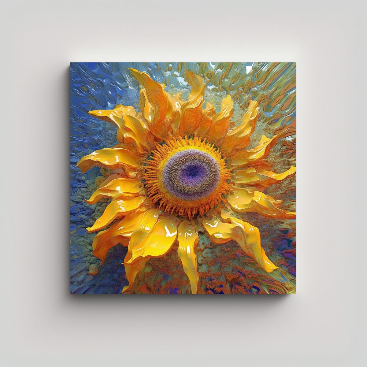 GENERICO - Cuadro Estilo Mandelbulb Con Girasoles Arte 90x90 Cm