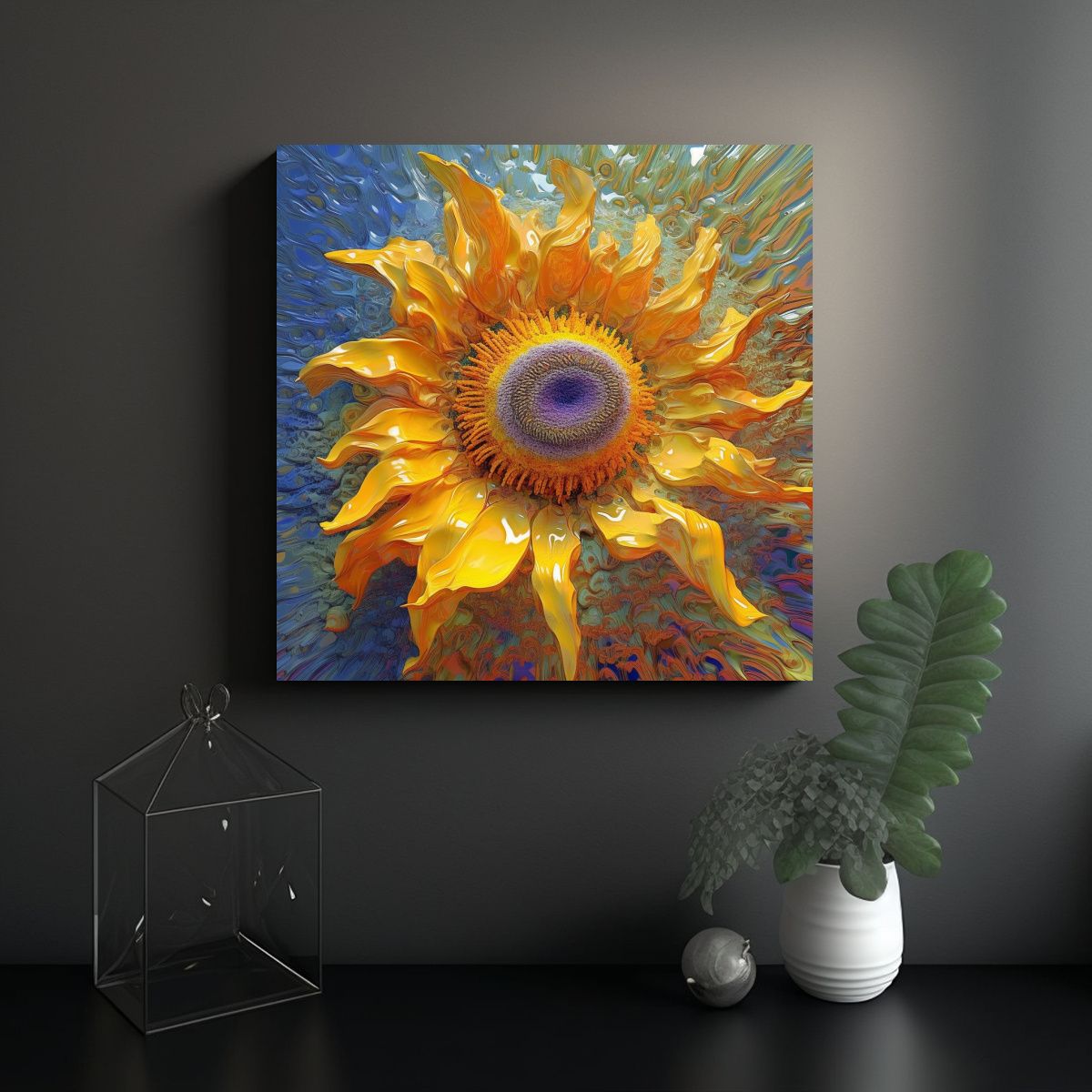 GENERICO - Cuadro Estilo Mandelbulb Con Girasoles Arte 90x90 Cm