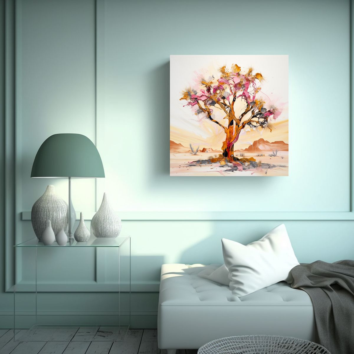 GENERICO - Cuadro Abstracto Líneas Finas En Joshua Tree Oro 90x90 Cm