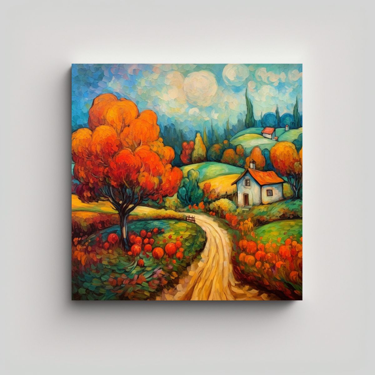 GENERICO - Paisaje Otoñal Con Estilo De Marc Chagall Arte 90x90 Cm