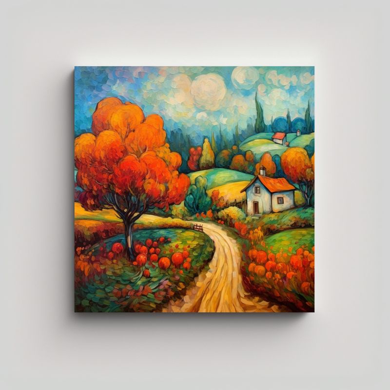 GENERICO - Paisaje Otoñal Con Estilo De Marc Chagall Arte 90x90 Cm