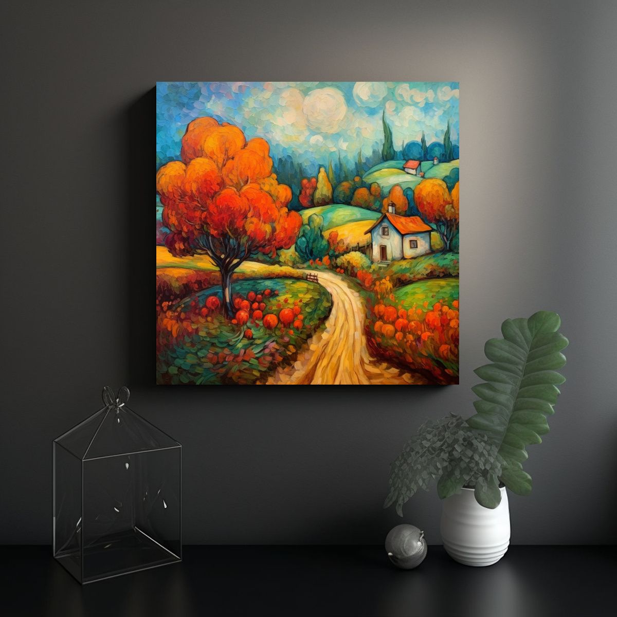 GENERICO - Paisaje Otoñal Con Estilo De Marc Chagall Arte 90x90 Cm