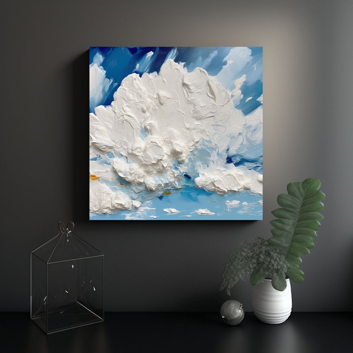 GENERICO - Arte Abstracto Nubes Blancas Tela Bastidor Por 90x90 Cm