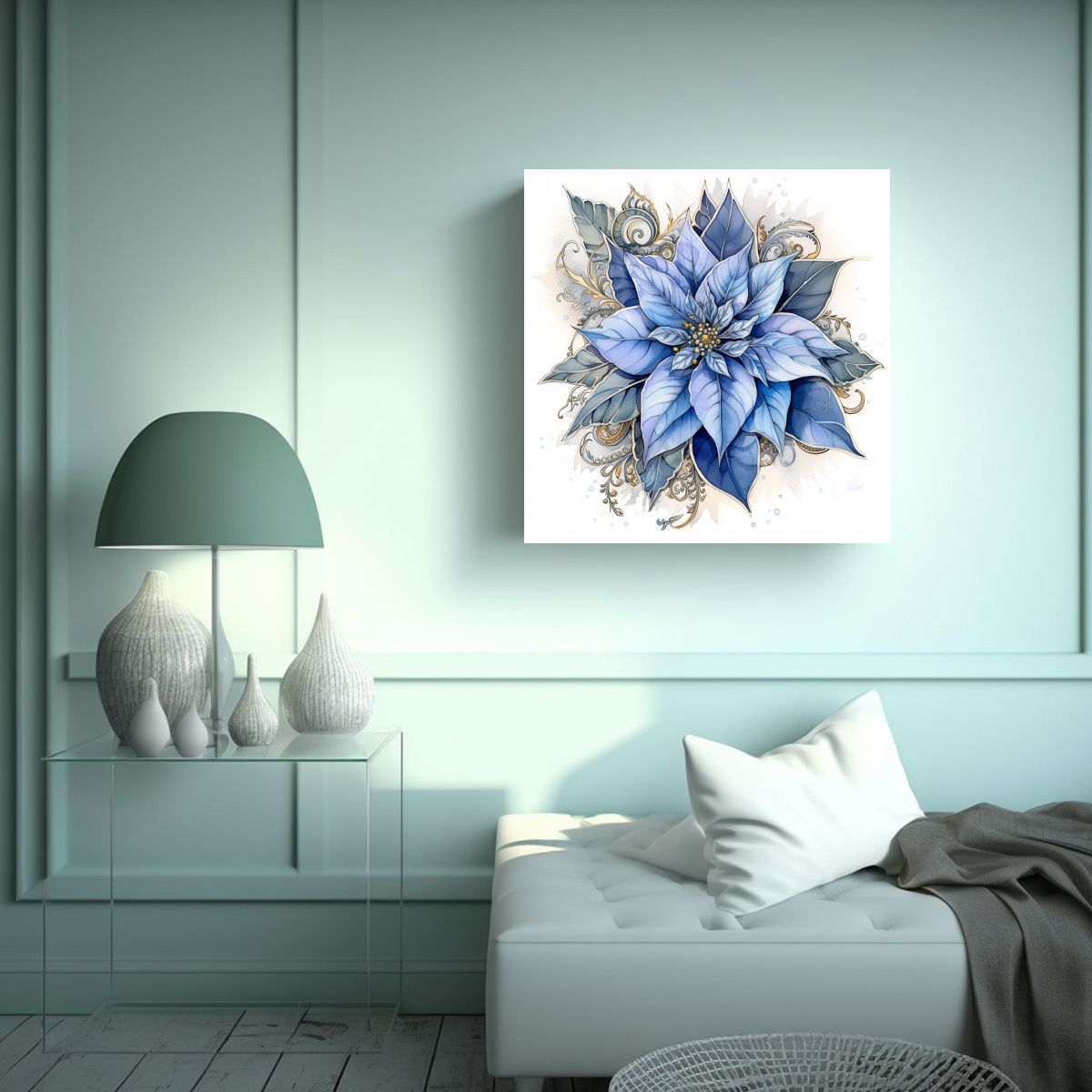 GENERICO - Ilustración De Invierno Fantástico Cuadro Azul 90x90 Cm