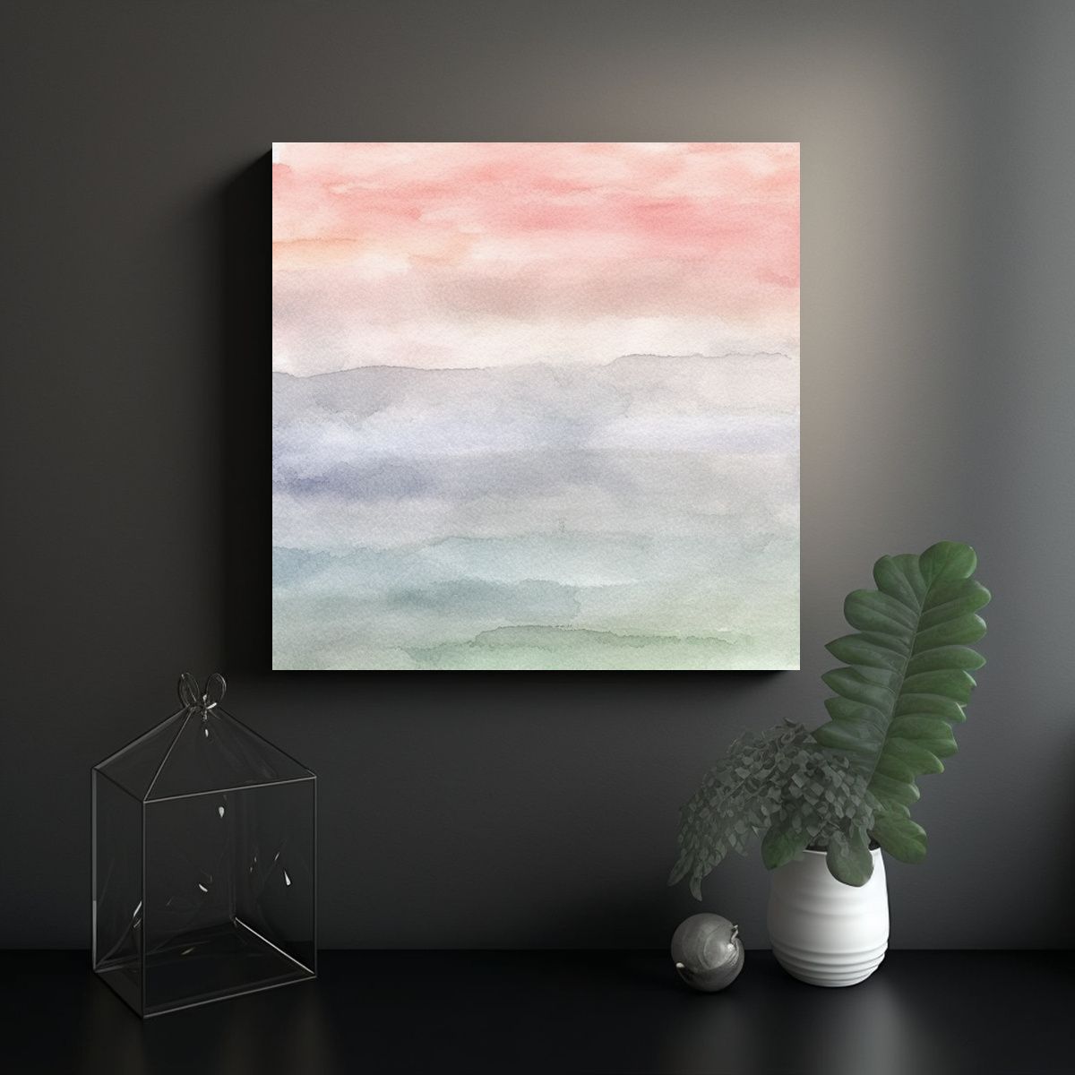 GENERICO - Cuadro Decorativo Acuarela Textura Fondo Gris 90x90 Cm