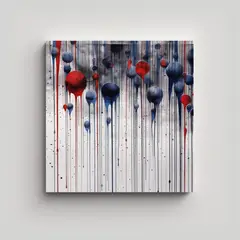 GENERICO - Pintura Decorativa Líneas Azules Y Gotas Rojas 80x80 Cm