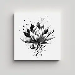 GENERICO - Ilustración Abstracta De Loto En Blanco Negro Y 70x70 Cm