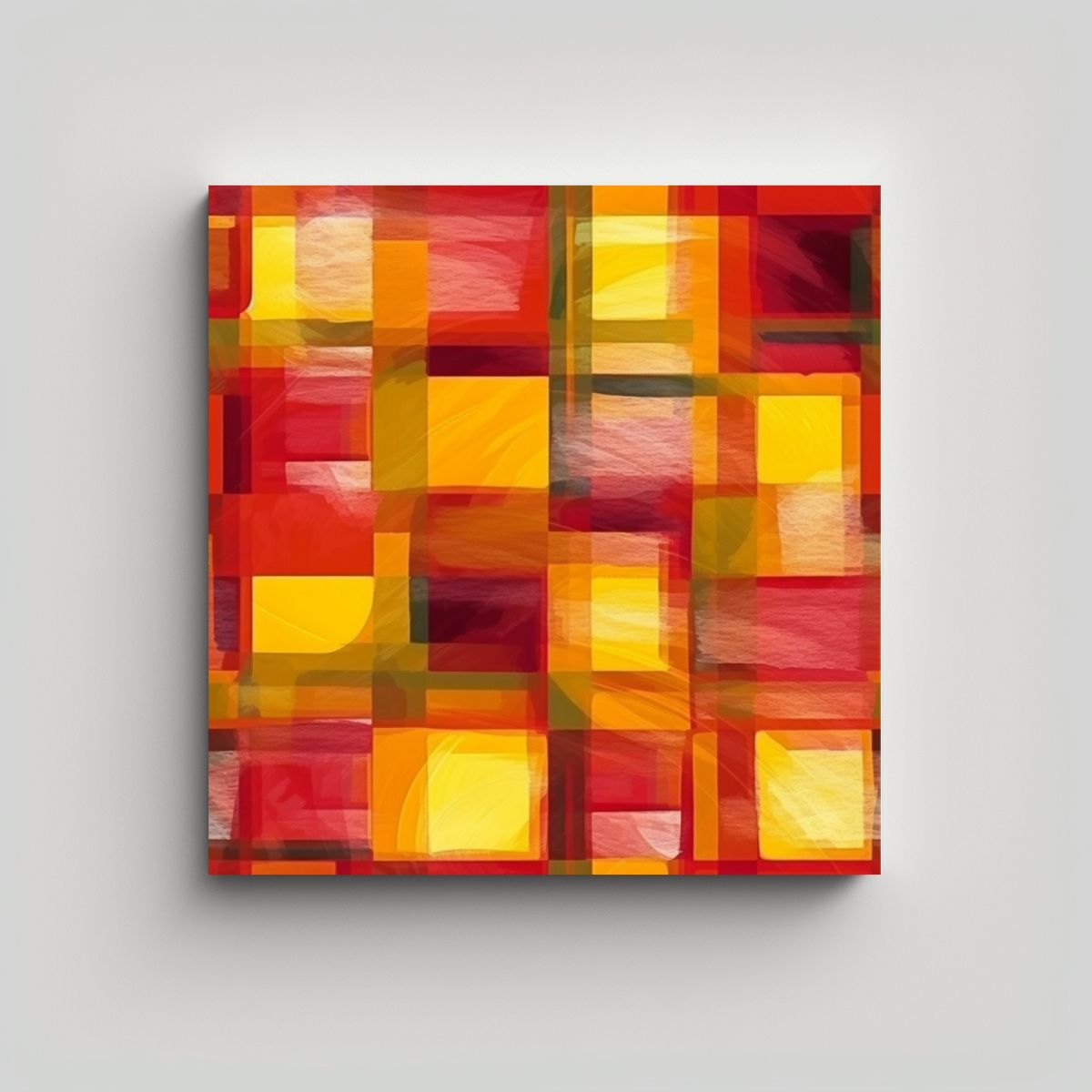 GENERICO - Cuadro Conceptual A Cuadros Rojos Y Amarillos 70x70 Cm