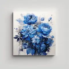 GENERICO - Cuadro Estético Moderno Flores Azules En 70x70 Cm.